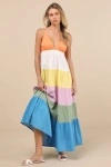 Roxy Honolulu Glow Colorblock Tiered Maxi Dress In Multi Color