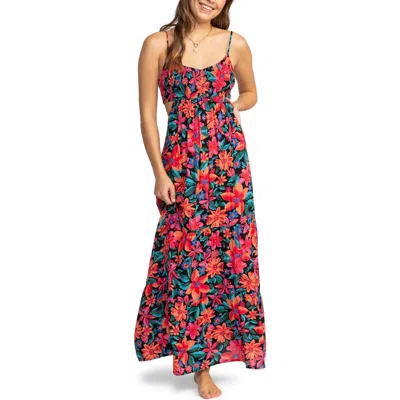 Roxy Hot Tropics Floral Cutout Maxi Sundress In Anthracite Multi Floral