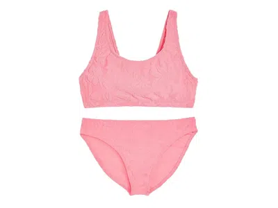 Roxy Hula Loop Bikini Set (big Kid) Girl's Swimwear Sets Plumeria : 8 Big Kid, Elastane/polyester In Pink