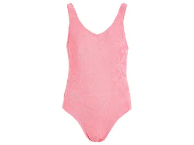 Roxy Hula Loop One-piece (big Kid) Girl's Swimsuits One Piece Plumeria : 7 Big Kids, Elastane/polyester In Pink
