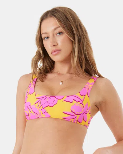 Roxy Island Time Reversible Square Neck Bralette Bikini Top In Yellow