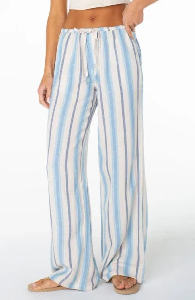 Roxy Iyla 2 Stripe Wide Leg Drawstring Pants In Blue