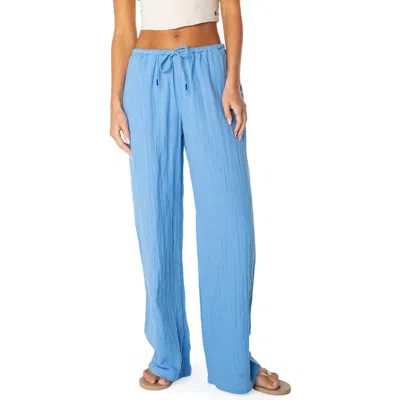 Roxy Iyla Cotton Crinkle Gauze Wide Leg Pants In Blue