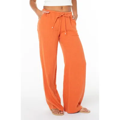 Roxy Iyla Cotton Crinkle Gauze Wide Leg Pants In Orange