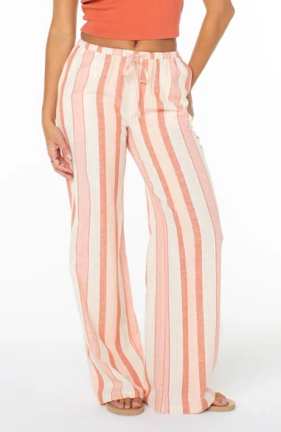 Roxy Iyla Stripe Drawstring Waist Pants In Pink