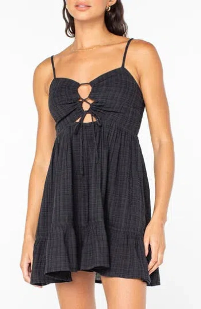 Roxy Jasmine Lace-up Cotton Blend Sundress In Black