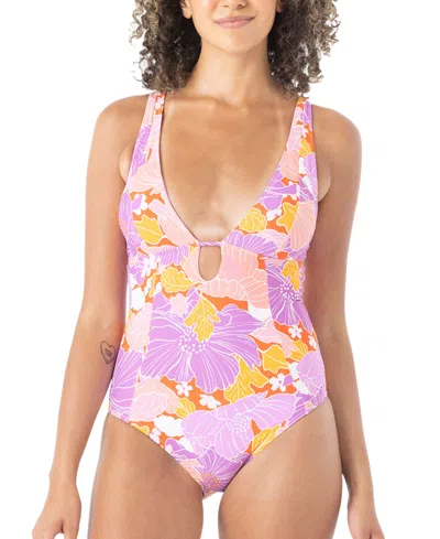 Roxy Juniors' Bell Bottom Blooms One-piece Swimsuit In Purple