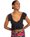 Roxy Brisa Flutter Sleeve Crop Top In Phantom