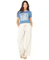 Roxy Juniors' Comes In Waves Cropped Cotton T-shirt In Blue