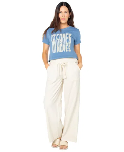 Roxy Juniors' Comes In Waves Cropped Cotton T-shirt In Blue