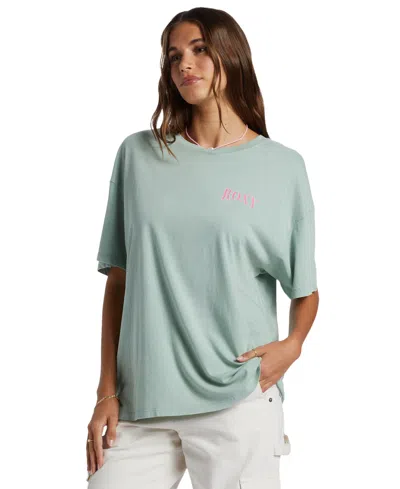 Roxy Juniors' Cotton Bring The Good Vibes Crewneck Tee In Blue Surf