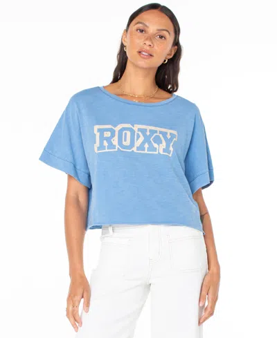Roxy Juniors' Cotton Graphic Logo Crewneck Tee In Riviera Solid