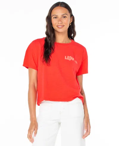 Roxy Juniors' Cotton Hibiscus Lover Crewneck Tee In Lollipop Hibiscus Lover