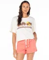 Roxy Palm Stripe Oversize Crop Graphic T-shirt In Egret