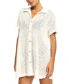 Roxy Juniors' Dalia Button-front Shirt Cover-up In Egret