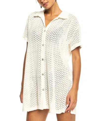 Roxy Juniors' Dalia Button-front Shirt Cover-up In Egret