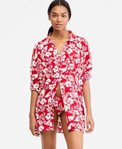 Roxy Juniors' Days Of Summer Long-sleeve Button-up Cover-up Shirt In Multi