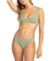 Roxy Juniors Essaouira Bralette Bikini Top Hipster Bikini Bottoms In Oil Green