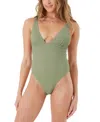 Roxy Juniors' Essouira Textured One-piece Swimsuit In Oil Green
