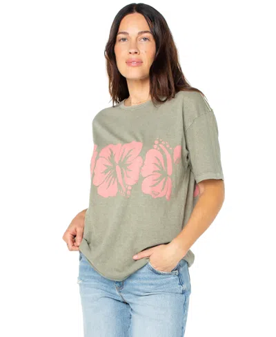 Roxy Juniors' Flower Block Short-sleeve Cotton T-shirt In Gray