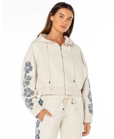 Roxy Juniors' Fringing Reefs Graphic Zip-front Hoodie In White