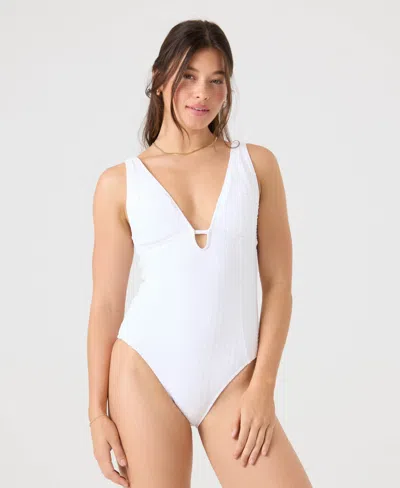 Roxy Juniors' Haleiwa Plunge-neckline One-piece Swimsuit In White