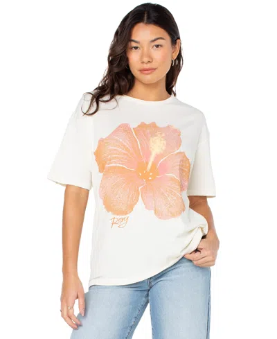 Roxy Juniors' Hibiscus Spray Graphic Cotton T-shirt In White