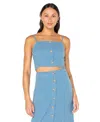 Roxy Juniors' Island Nomad Button-front Back-tie Cotton Cropped Top In Blue
