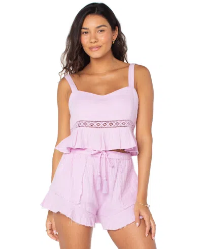 Roxy Juniors' Island Time Cotton Tiered Cropped Top