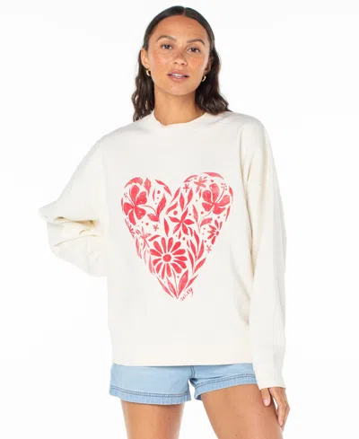 Roxy Juniors' Lineup Graphic Crewneck Sweatshirt In Egret
