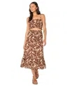 Roxy Malia Palm Print Tiered Cotton Midi Skirt In Brown
