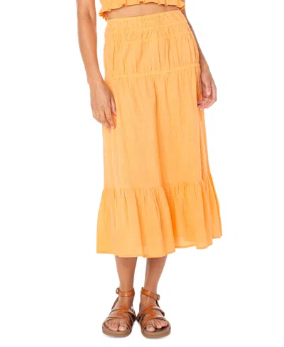 ROXY JUNIORS' MALIA COTTON SOLID TIERED MIDI SKIRT