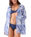 Roxy Juniors' Mana Long-sleeve Camp Shirt Cover-up In Blue