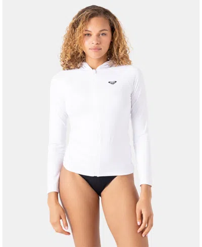 Roxy Juniors' New Essentials Chest-logo Hooded Rashguard In White