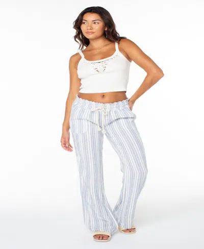 Roxy Juniors' Oceanside Striped Wide-leg Beach Pants In Blue