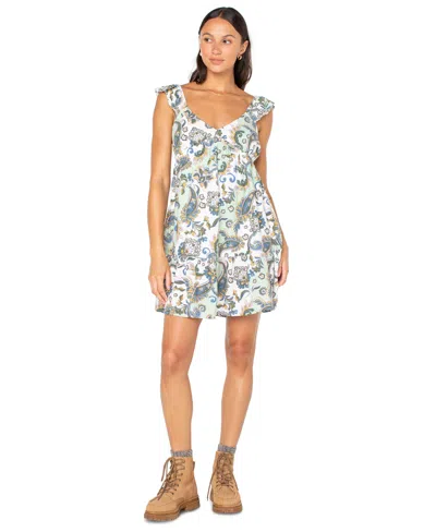 Roxy Juniors' Paisley-print Palmy Days Flutter-sleeve Mini Dress In Green
