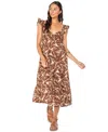 Roxy Palmy Days Tiered Cotton Midi Dress In Brown