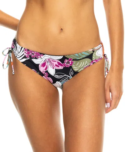 Roxy Juniors' Printed Tied Hipster Bikini Bottoms In Anthracite