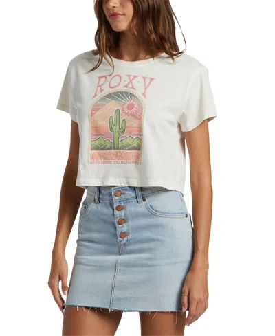 Roxy Saguaro Cotton Crop Graphic T-shirt In Egret
