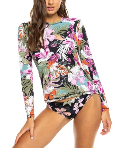 Roxy Juniors' Sea Skippin Long-sleeve Rashguard In Anthracite