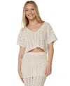 Roxy Sea Swirl Boxy Crochet Sweater In Neutral