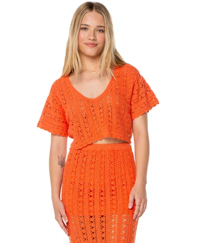 Roxy Juniors' Sea Swirl Crochet Cotton Top