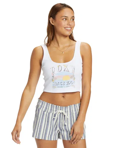 Roxy Juniors' Sunrise To Sunset Cropped Tank Top In Snow White