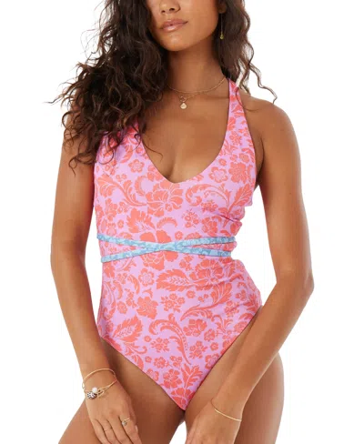 Roxy Tapestry Patchwork One-piece Swimsuit In Pink