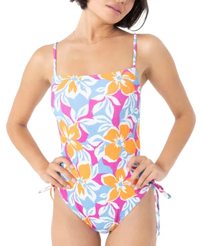 Roxy Topanga Canyon Lace-up Side One-piece Swimsuit In Multi