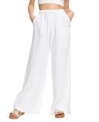 Roxy Juniors' What A Vibe Cotton Beach Pants In Snow White