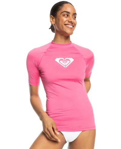 Roxy Juniors' Whole Hearted Short Sleeve Rash Guard In Pink