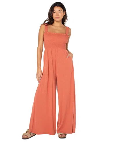 Roxy Just Passing By Smocked Jumpsuit In Orange