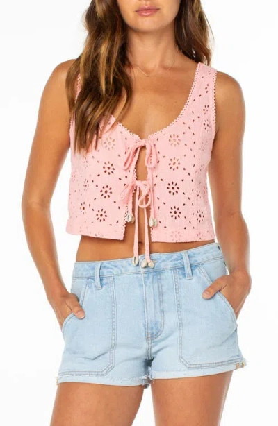 Roxy Kayla Eyelet Cotton Tie Front Top In Pink