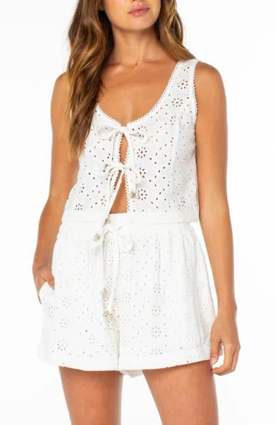 Roxy Kayla Eyelet Cotton Tie Front Top In White